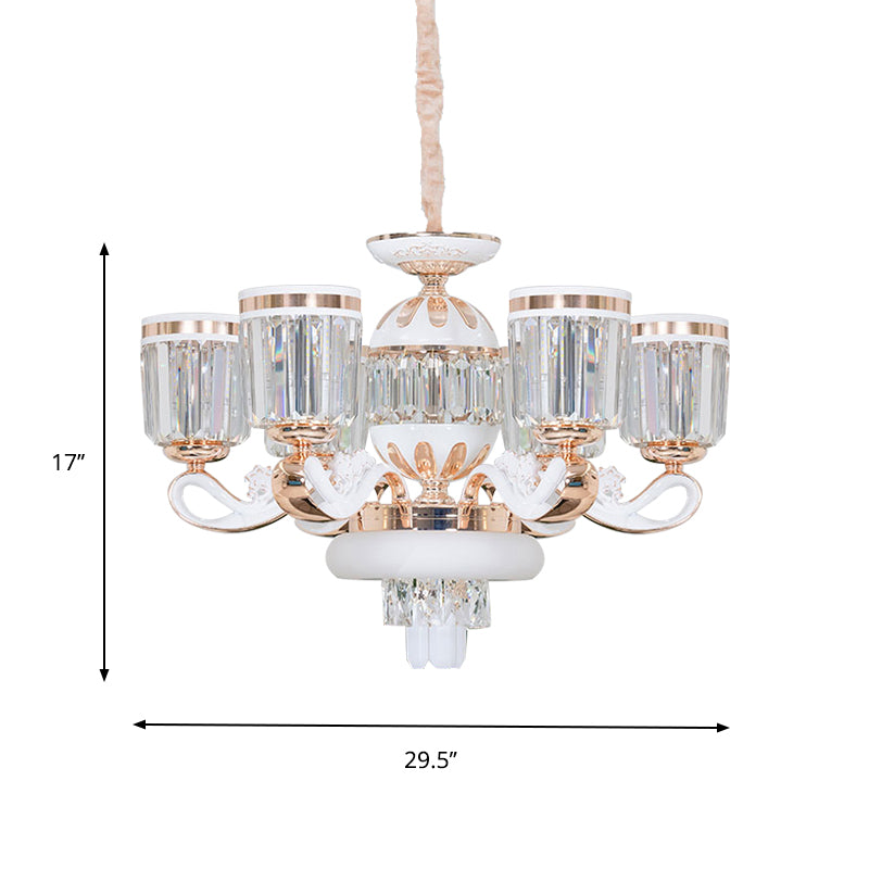 6/8-Head Bell Pendant Chandelier Modern Gold Crystal Block Up Suspension Pendant Lamp