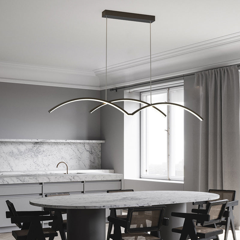 Linear Iron LED Kitchen Island Fixture Metal Ceiling Pendant in Black / Gold Finish