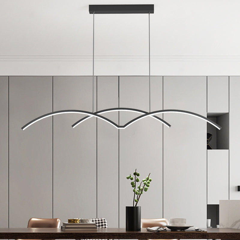 Linear Iron LED Kitchen Island Fixture Metal Ceiling Pendant in Black / Gold Finish