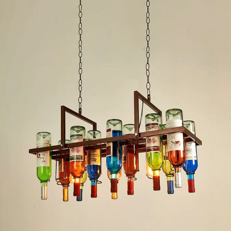 Industrial Style Hanging Lamp Iron Island Light for Dining Table (Included Wine Bottle)