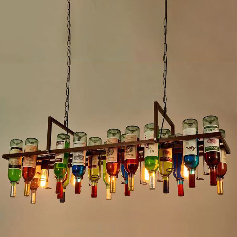 Industrial Style Hanging Lamp Iron Island Light for Dining Table (Included Wine Bottle)