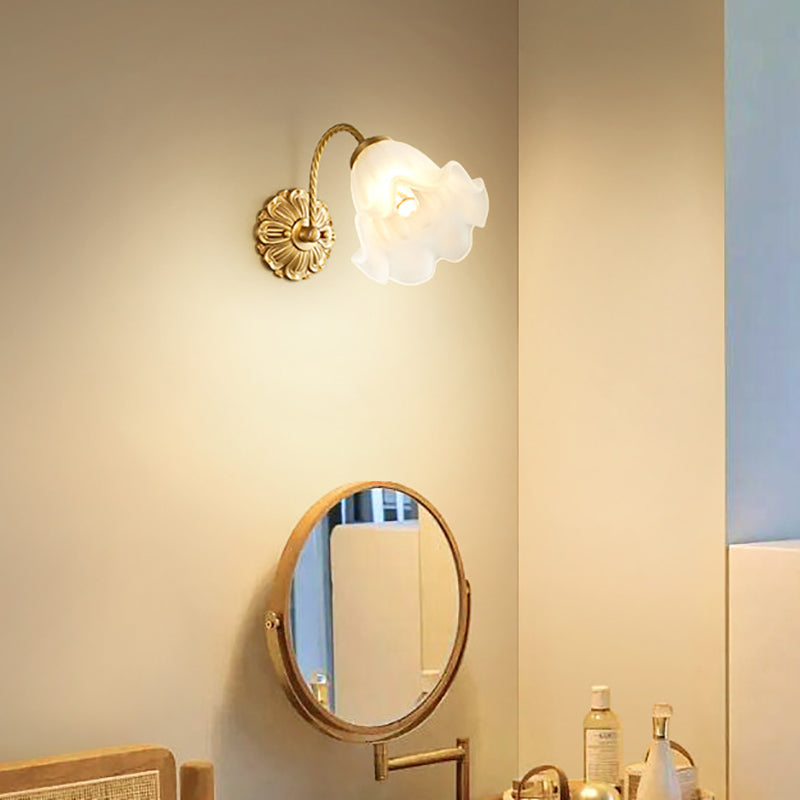Modern Wall Mounted Light 1 Light Glass Flush Mount Wall Sconce in Gold Finish