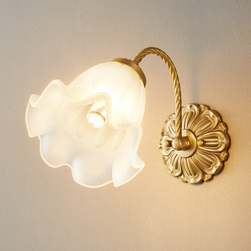 Modern Wall Mounted Light 1 Light Glass Flush Mount Wall Sconce in Gold Finish