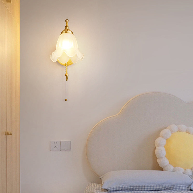 Modern Wall Mounted Light 1 Light Glass Flush Mount Wall Sconce in Gold Finish