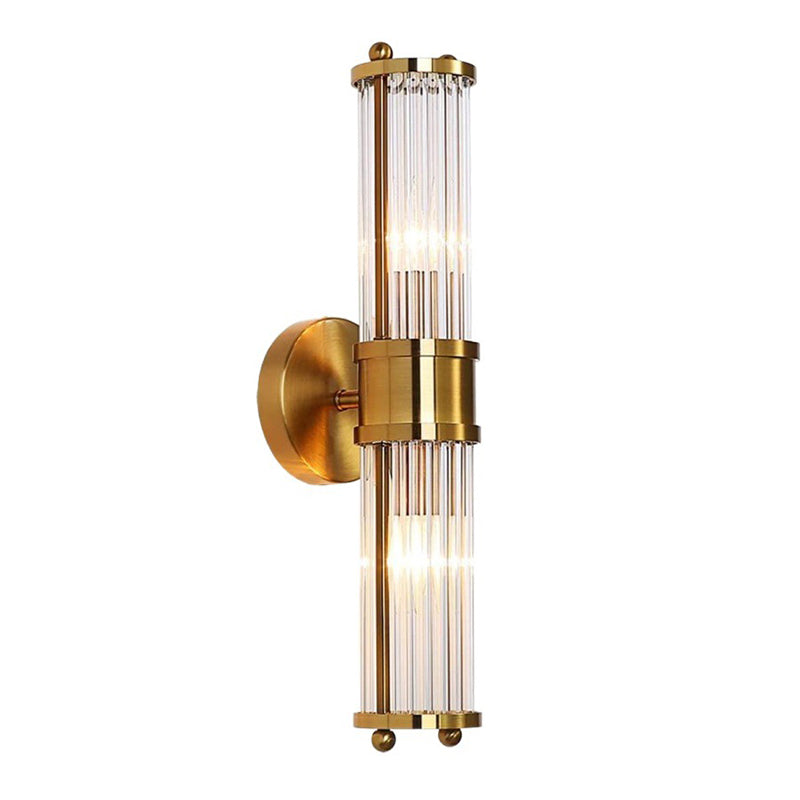 Cylinder Glass Bath Sconce in Gold & Clear Traditional 1 / 2 - Light Bathroom Vanity Light
