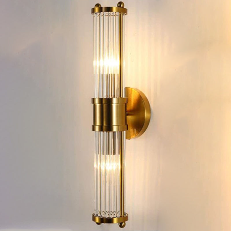 Cylinder Glass Bath Sconce in Gold & Clear Traditional 1 / 2 - Light Bathroom Vanity Light