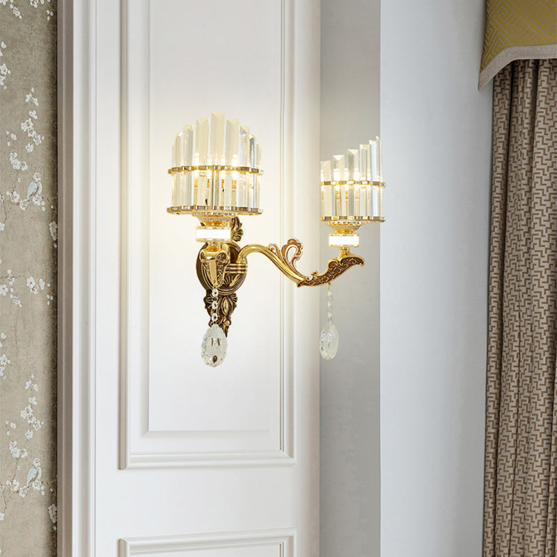 Crystal Block Gold Wall Mount Light Arc 1/2-Light Modernism Sconce Lamp Fixture for Corner