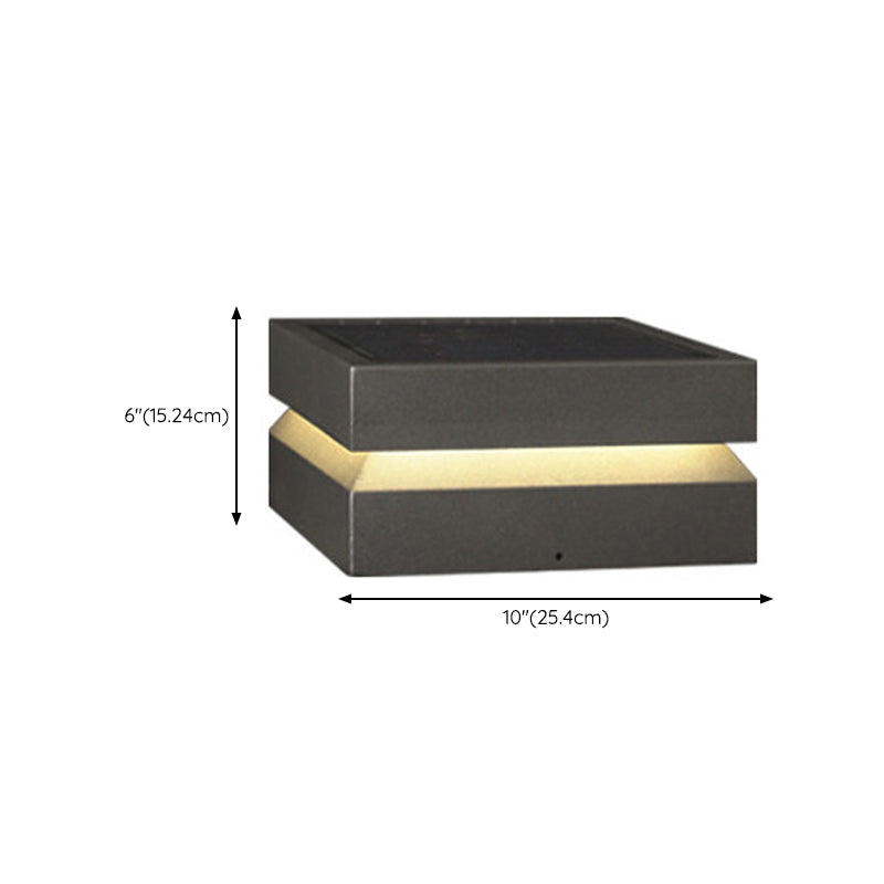 Rectangle Shape Metal Solar Pillar Lamp Modern 1 Light Waterproof Outdoor Light in Black