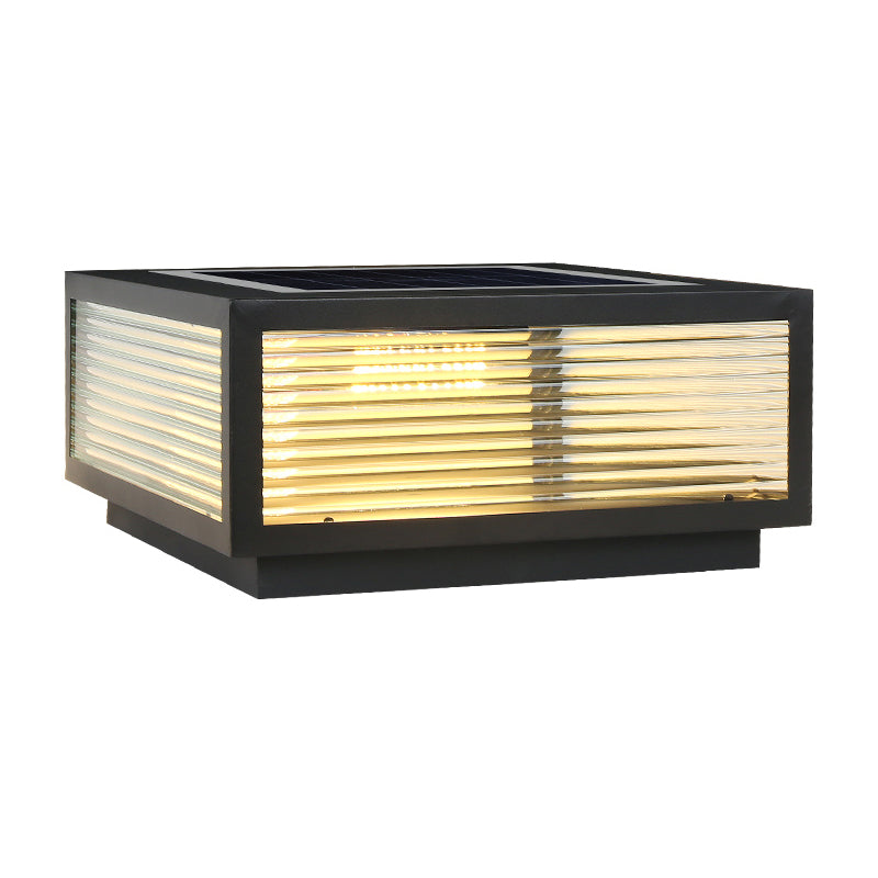 Metal Rectangle Shape Outdoor Light Modern 1-Light Solar Pillar Lamp in Black