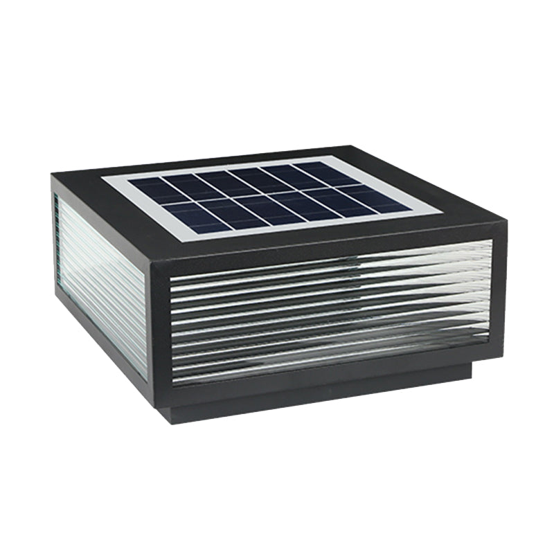 Metal Rectangle Shape Outdoor Light Modern 1-Light Solar Pillar Lamp in Black
