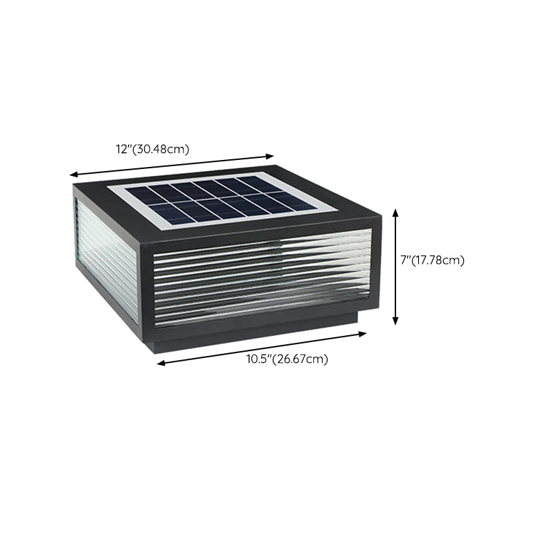 Metal Rectangle Shape Outdoor Light Modern 1-Light Solar Pillar Lamp in Black