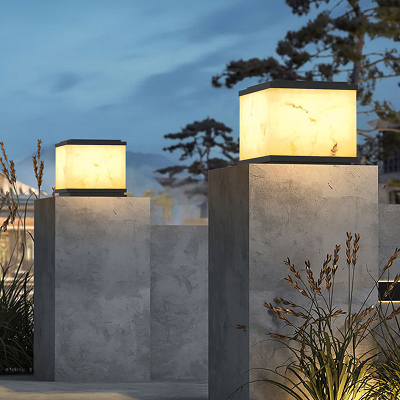 Metal Geometric Shape Outdoor Light Modern 1 Light Solar Pillar Lamp in Black