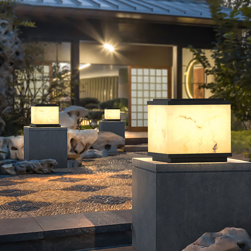 Metal Geometric Shape Outdoor Light Modern 1 Light Solar Pillar Lamp in Black