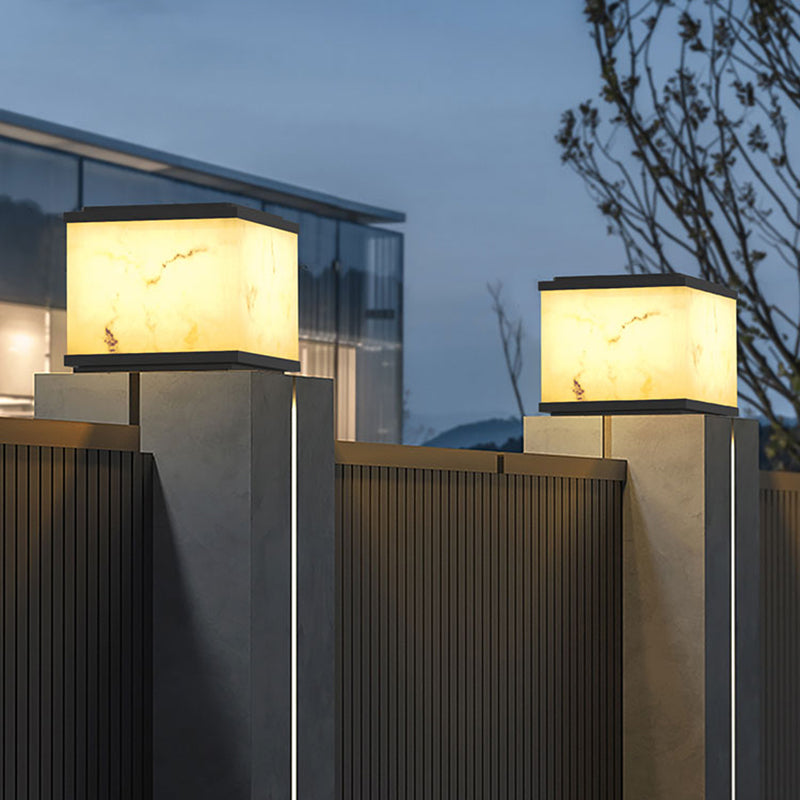 Metal Geometric Shape Outdoor Light Modern 1 Light Solar Pillar Lamp in Black