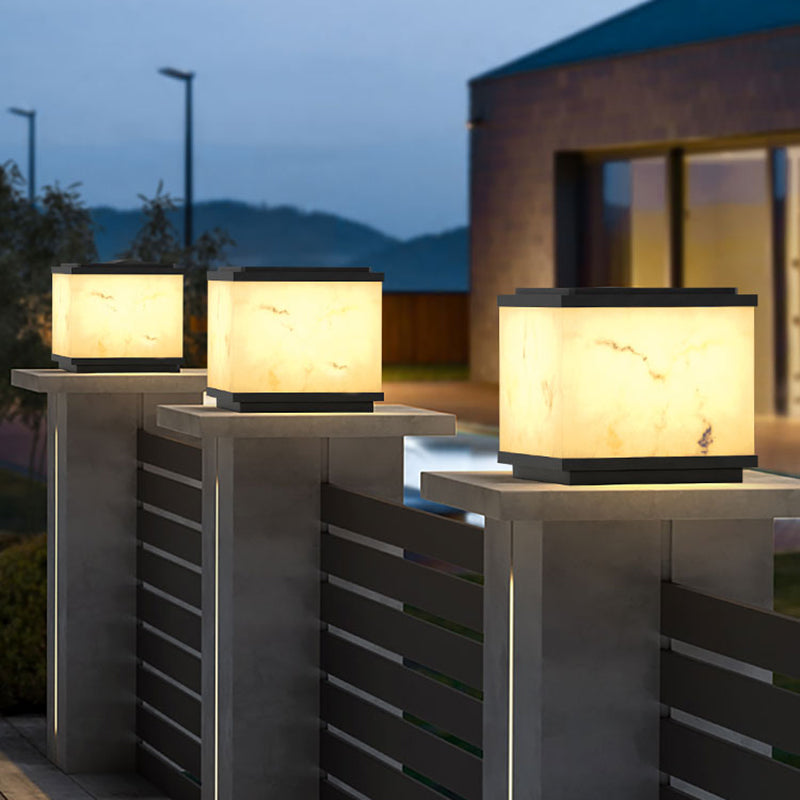 Metal Geometric Shape Outdoor Light Modern 1 Light Solar Pillar Lamp in Black