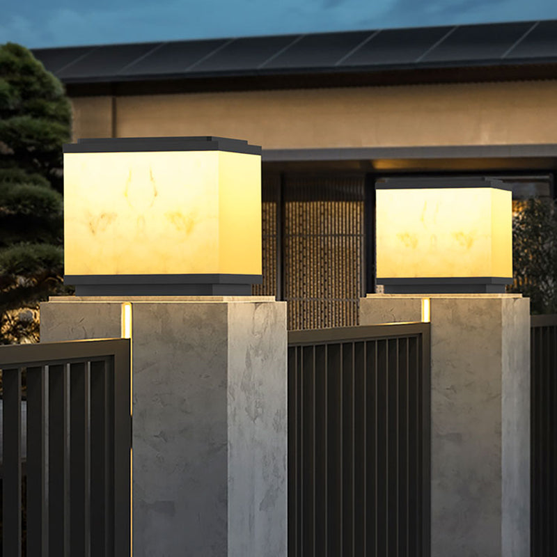 Metal Geometric Shape Outdoor Light Modern 1 Light Solar Pillar Lamp in Black