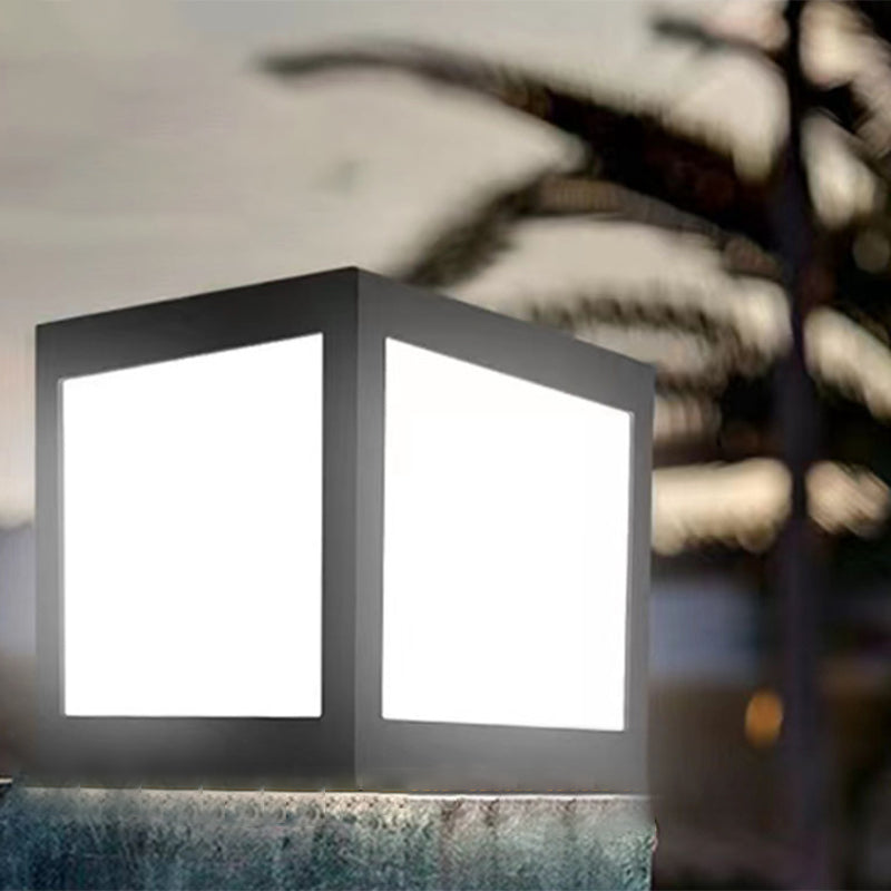 Rectangle Shape Metal Outdoor Light Modern Single Light Solar Pillar Lamp in Black