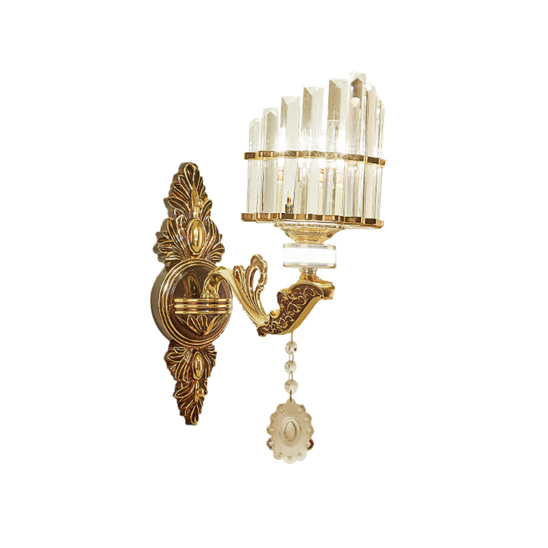 Crystal Block Gold Wall Mount Light Arc 1/2-Light Modernism Sconce Lamp Fixture for Corner