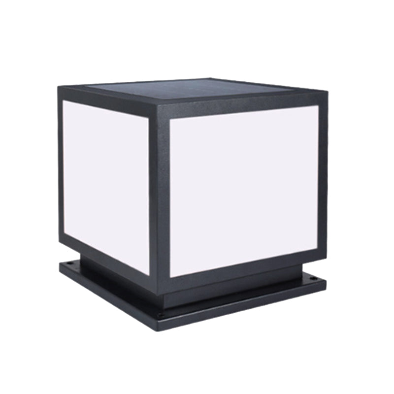 Rectangle Shape Metal Outdoor Light Modern Single Light Solar Pillar Lamp in Black