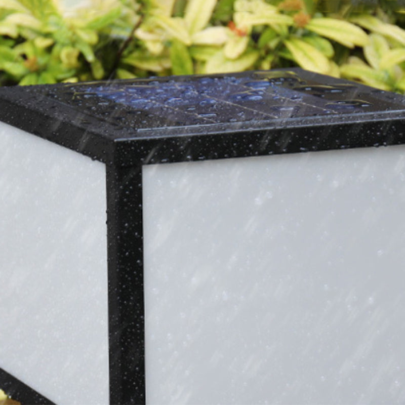 Rectangle Shape Metal Outdoor Light Modern Single Light Solar Pillar Lamp in Black