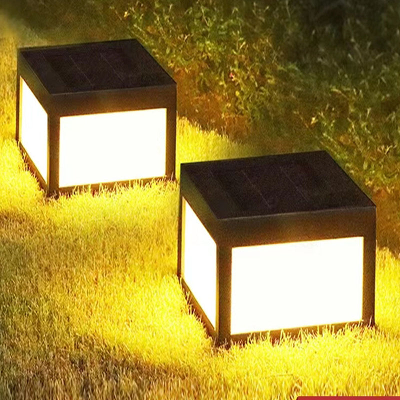 Rectangle Shape Metal Outdoor Light Modern Single Light Solar Pillar Lamp in Black