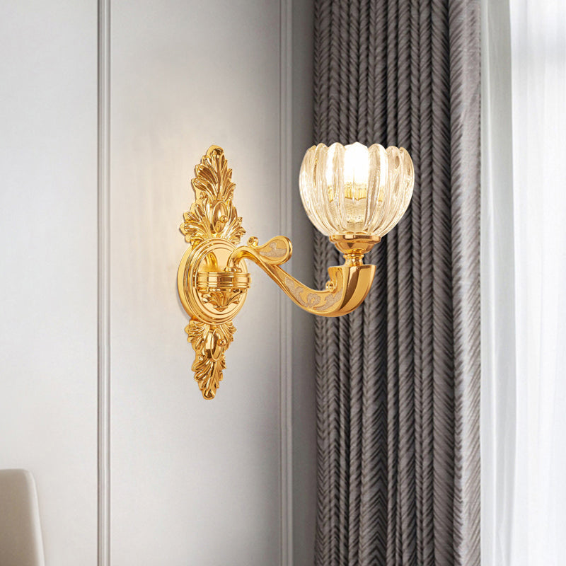 Beveled Crystal Dome Sconce Light Modernism 1/2-Bulb Bedroom Wall Mounted Lamp Fixture in Gold