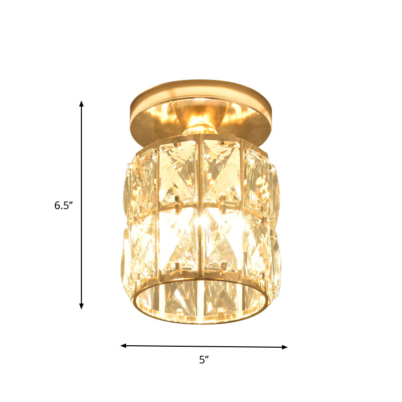 LED Flushmount Lighting Minimalism Cylinder/Globe Faceted Crystal Flush Mounted Lamp in Gold