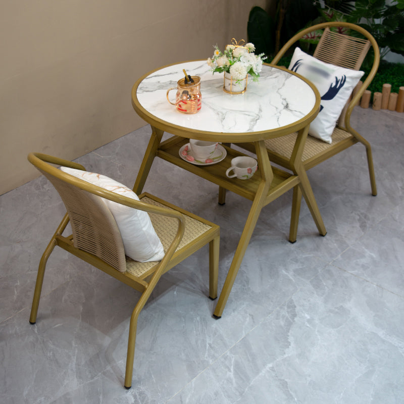 Modern Round Shape Dining Room Chair and Table Set with 2 Woven Chairs