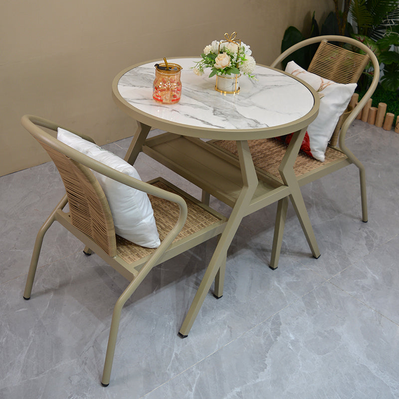 Modern Round Shape Dining Room Chair and Table Set with 2 Woven Chairs