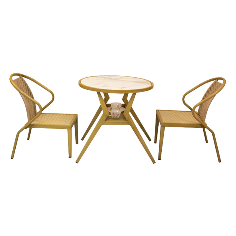 Modern Round Shape Dining Room Chair and Table Set with 2 Woven Chairs