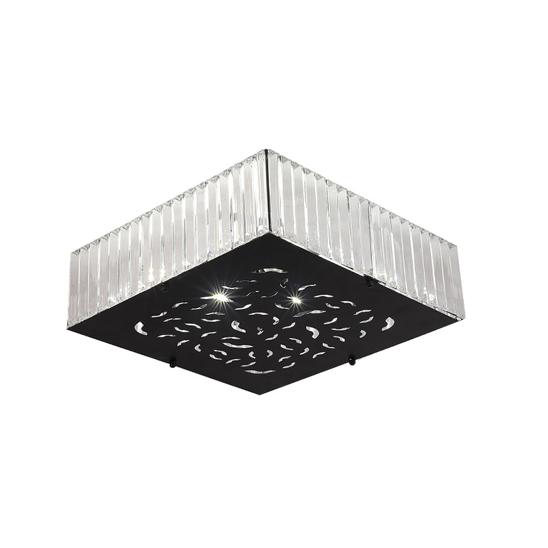 Black 4-Head Ceiling Mounted Fixture Simple Crystal Block Square/Rectangle Flush Lighting for Bedroom