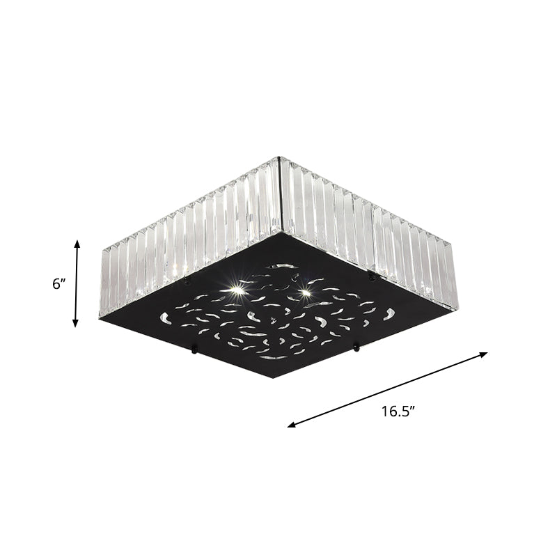 Black 4-Head Ceiling Mounted Fixture Simple Crystal Block Square/Rectangle Flush Lighting for Bedroom