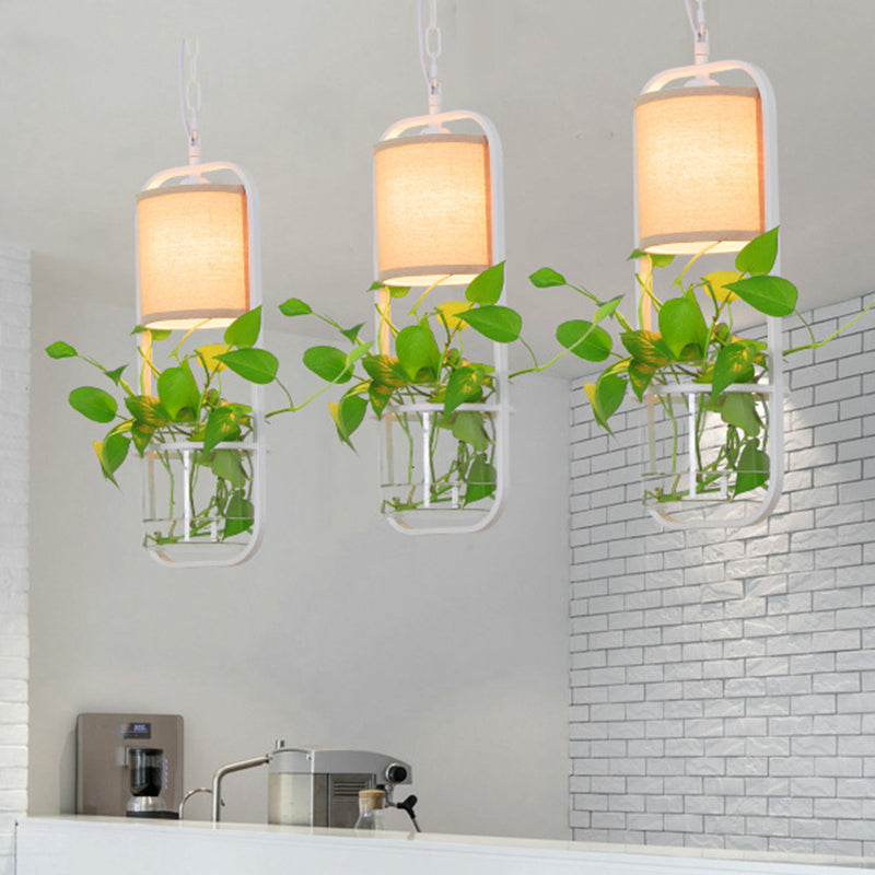 1 Bulb Metal Pendant Light Fixture Industrial Black/White Cylindrical Restaurant LED Hanging Lamp Kit