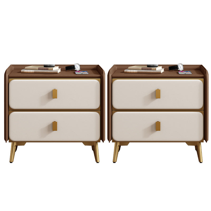 Leather Bed Nightstand Modern Bedside Cabinet with 2 Drawers