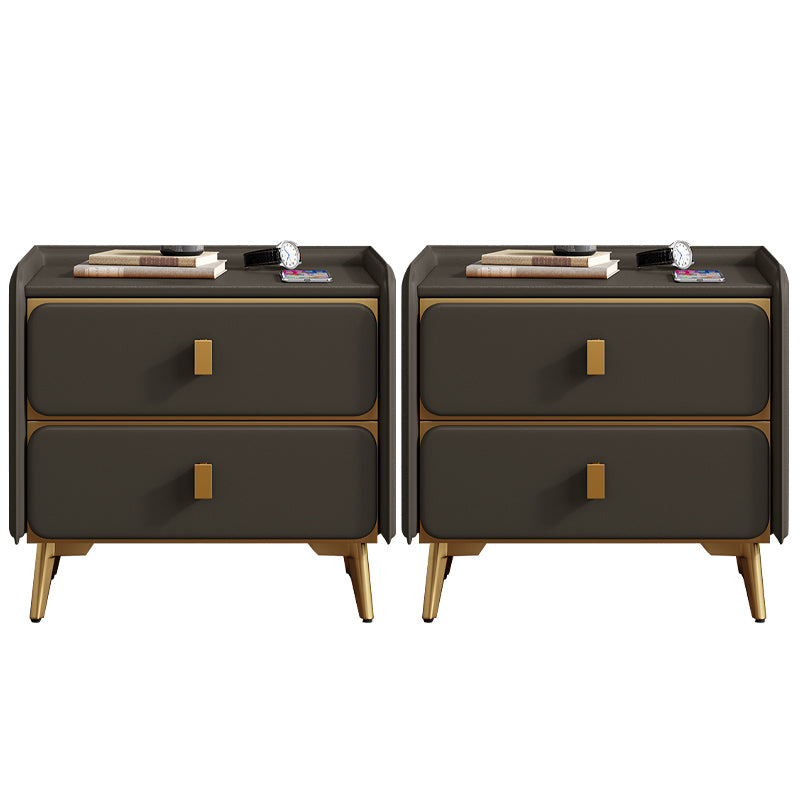 Leather Bed Nightstand Modern Bedside Cabinet with 2 Drawers