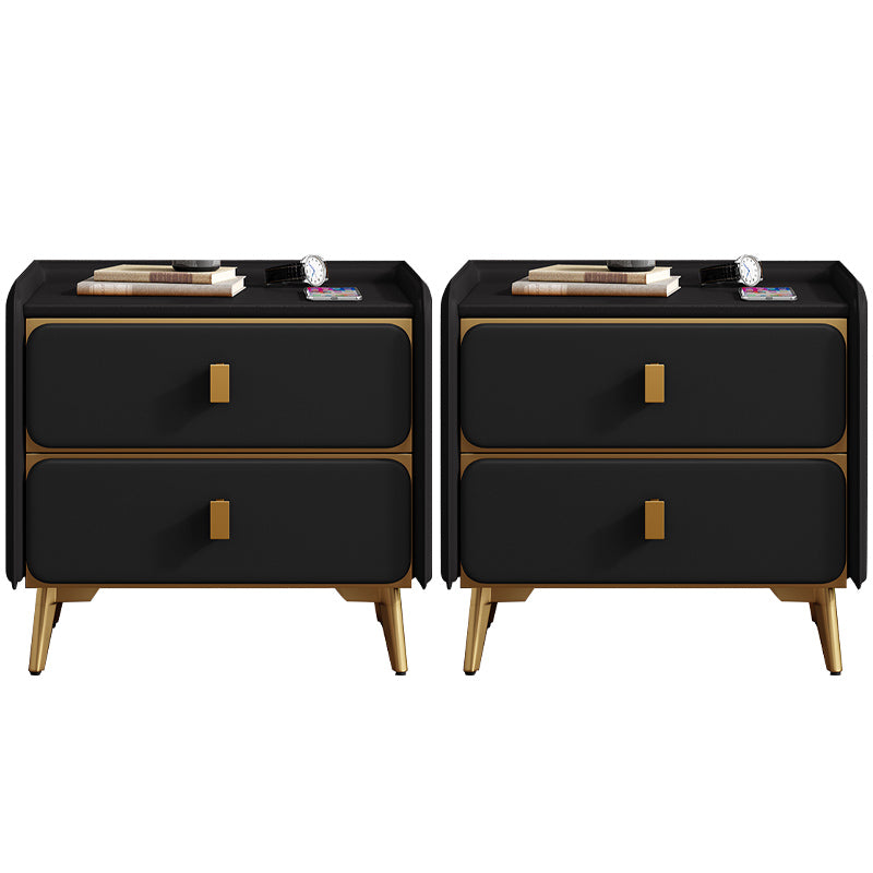 Leather Bed Nightstand Modern Bedside Cabinet with 2 Drawers