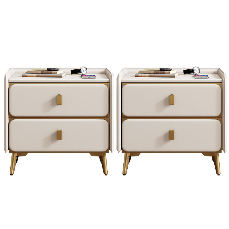 Leather Bed Nightstand Modern Bedside Cabinet with 2 Drawers