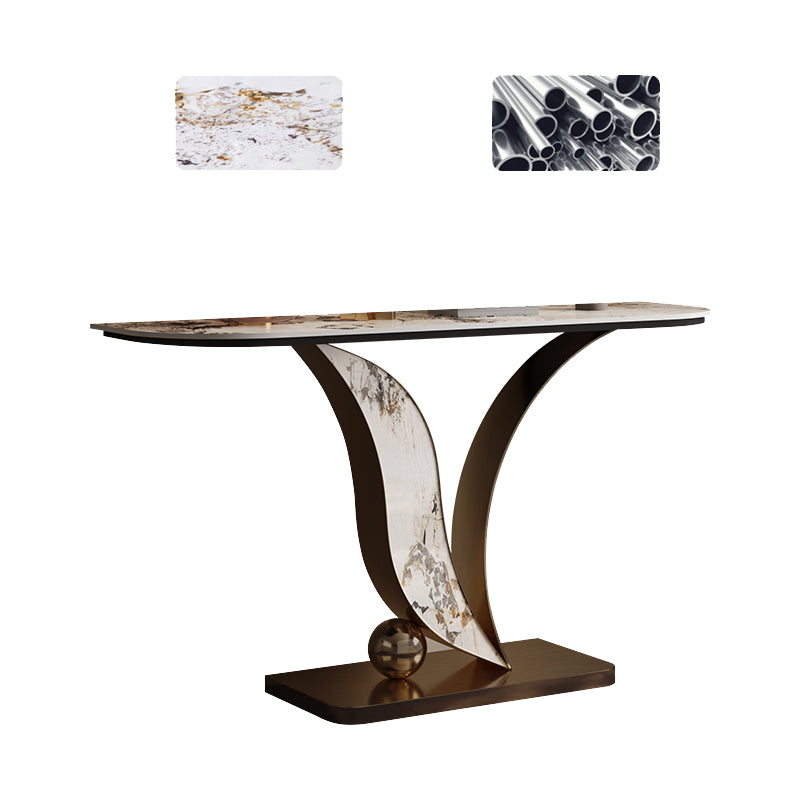 Half Moon Shape Contemporary Console Table Gold/Champagne Stone Sofa Table