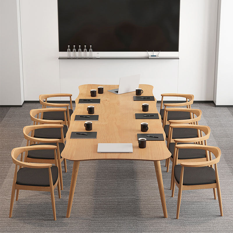 Contemporary Style Wood Office Desk Irregular Shape Task Desk with 4 Legs