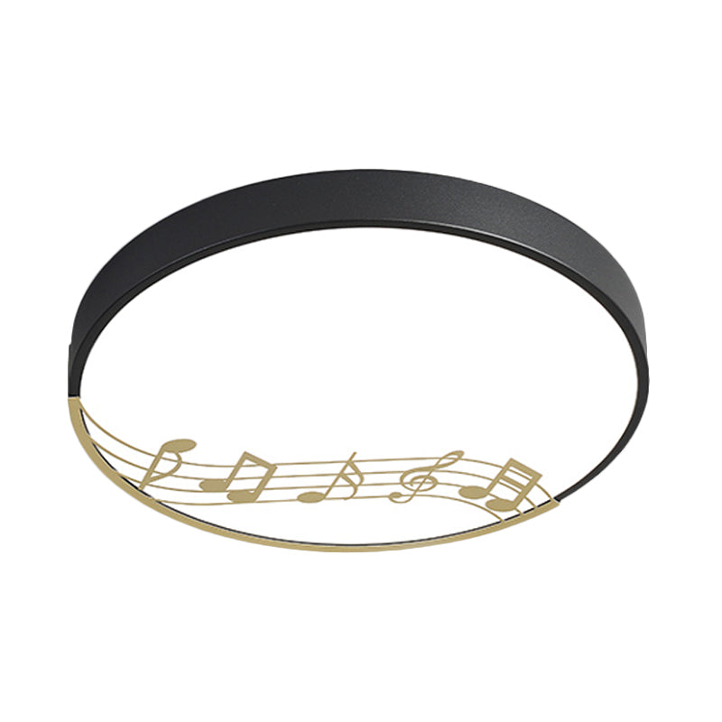 Macaron Disc Thin Ceiling Flush Mount Acrylic Bedroom LED Flushmount Lighting in Black/White with Rhythm Pattern