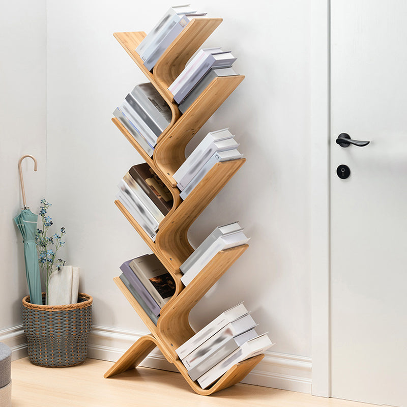 Modern Open Back Bookshelf Etagere Bamboo Bookcase for Home Office