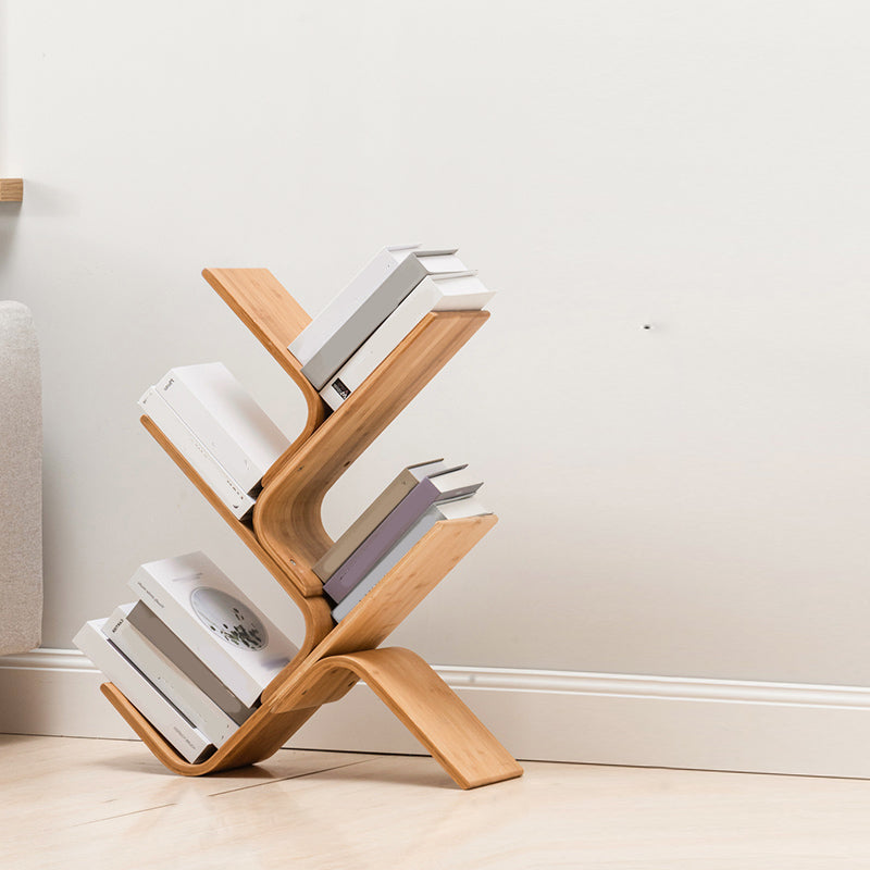 Modern Open Back Bookshelf Etagere Bamboo Bookcase for Home Office