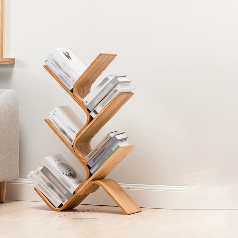 Modern Open Back Bookshelf Etagere Bamboo Bookcase for Home Office