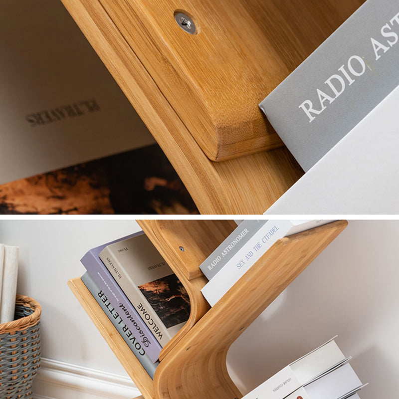 Modern Open Back Bookshelf Etagere Bamboo Bookcase for Home Office