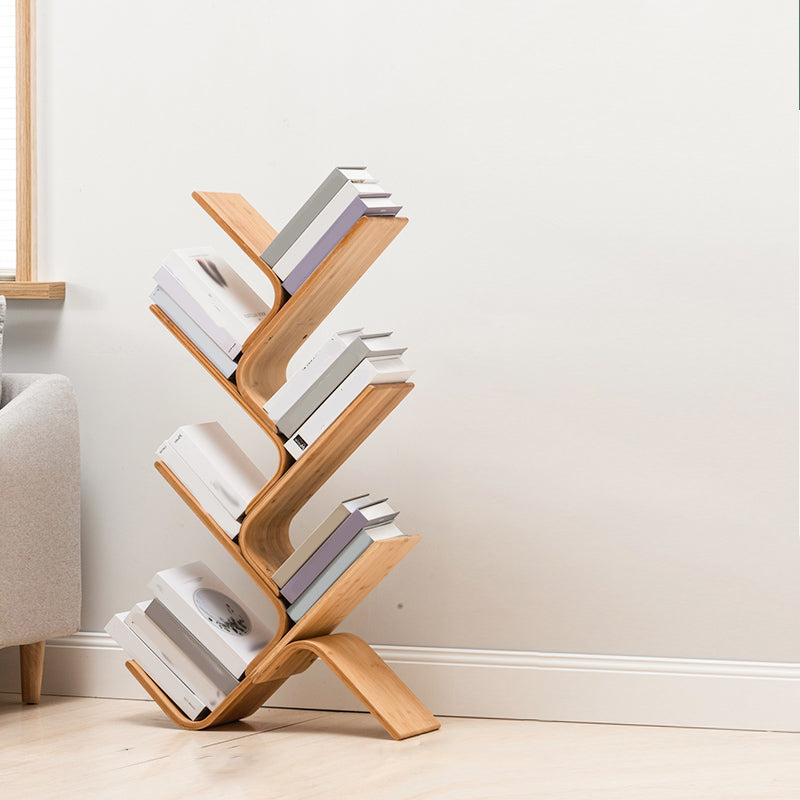 Modern Open Back Bookshelf Etagere Bamboo Bookcase for Home Office