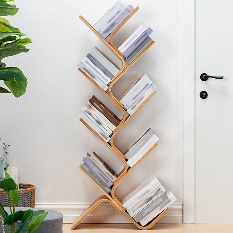 Modern Open Back Bookshelf Etagere Bamboo Bookcase for Home Office