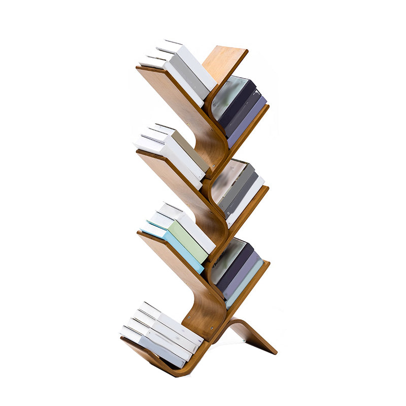 Modern Open Back Bookshelf Etagere Bamboo Bookcase for Home Office