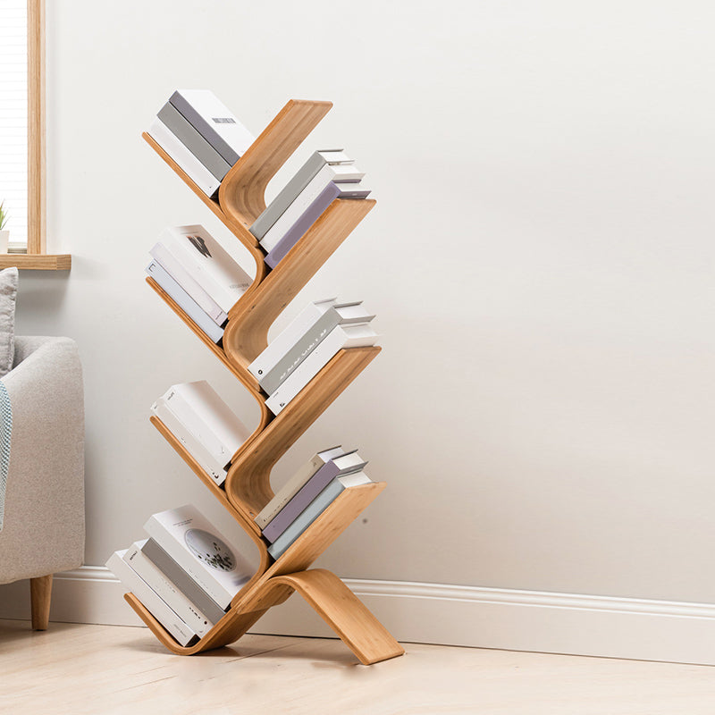 Modern Open Back Bookshelf Etagere Bamboo Bookcase for Home Office