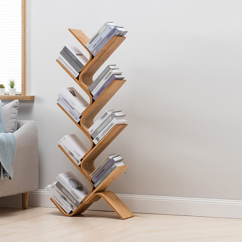 Modern Open Back Bookshelf Etagere Bamboo Bookcase for Home Office