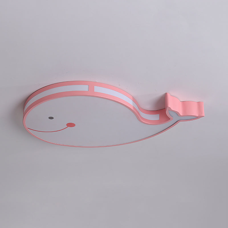 Whale Kids Dorm Ceiling Flush Iron Cartoon LED Flush Mount Light in White/Pink/Blue with Acrylic Diffuser